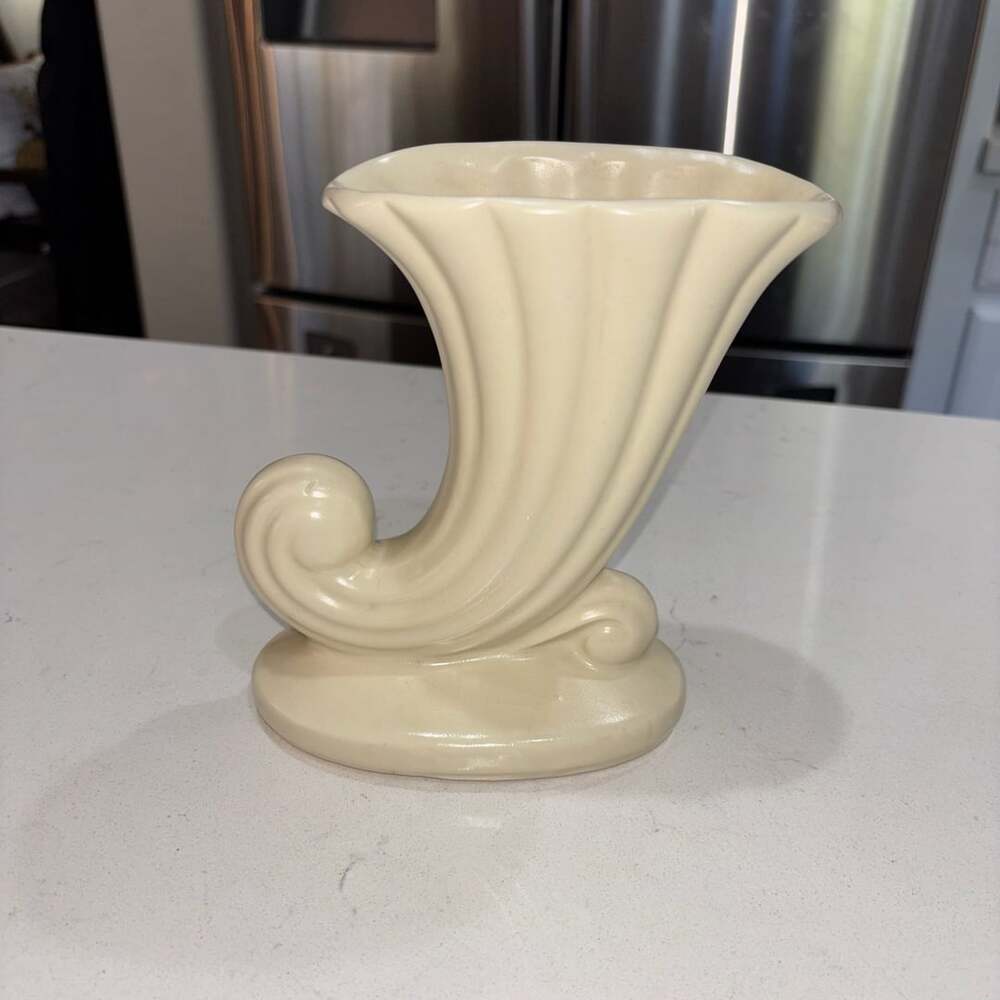 Shawnee USA Pottery Cornucopia Vase Cream Matte Glaze Art Deco